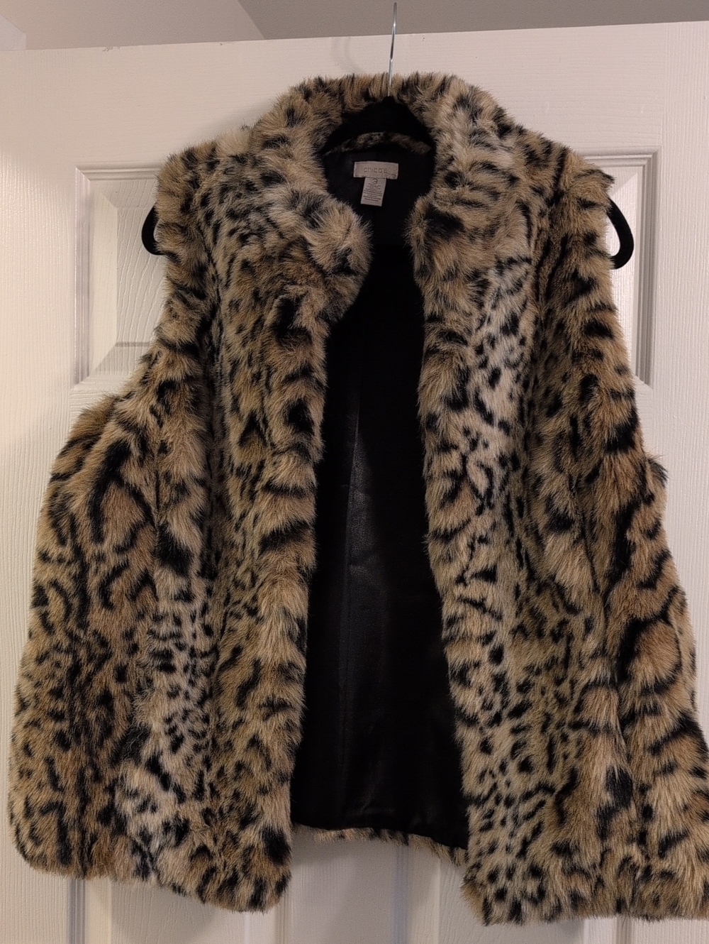 Chico's Faux Fur Leopard-Print Vest in Taupe & Black